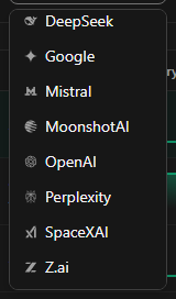 The vendor dropdown open and scrolled down to show SpaceXAI in the list of vendors