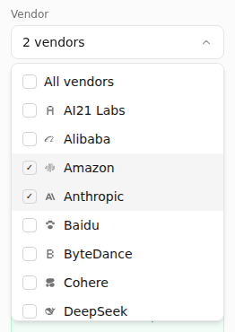 The multi-vendor picker with Amazon and Anthropic selected
